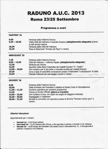 PROGRAMMA ED ORARI RADUNO ROMA 2013